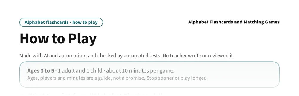 Alphabet Flashcards page: How to Play: what to print from Alphabet Flashcards, supplies, and safety