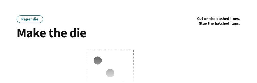 Preschool Board Games page: Paper die net to cut and fold, with dot faces and hatched glue flaps