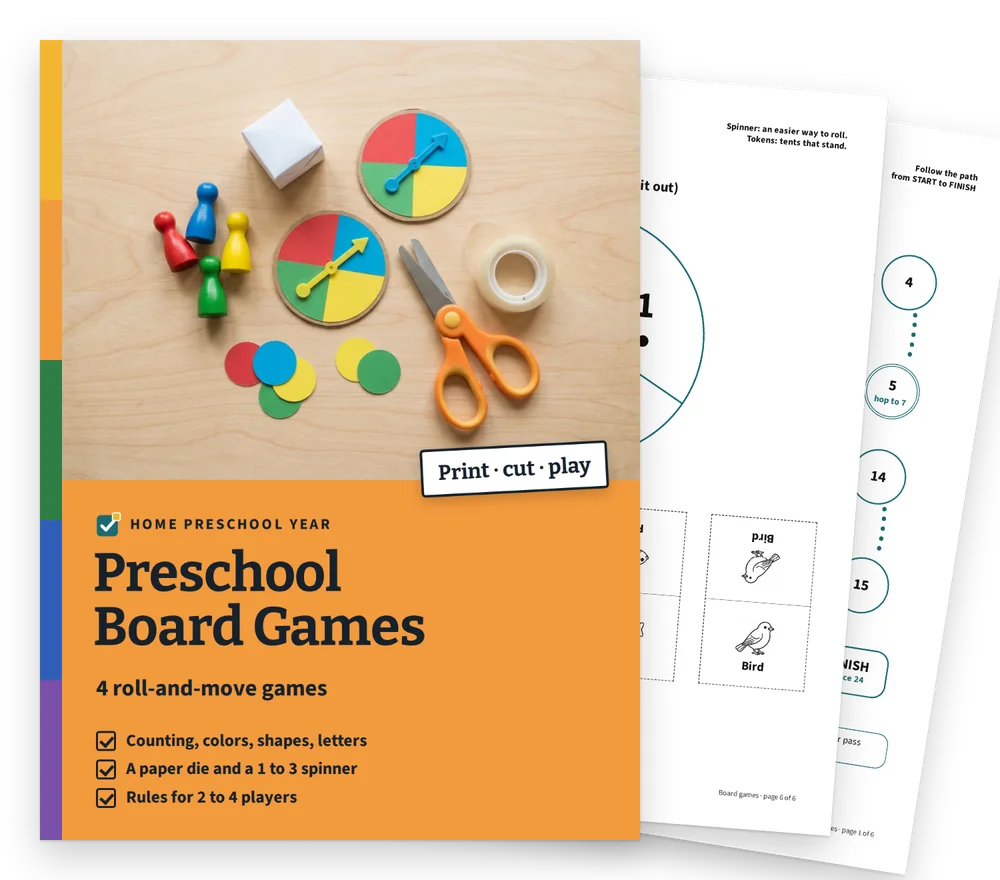 Preschool Board Games cover with two real pages fanned behind it