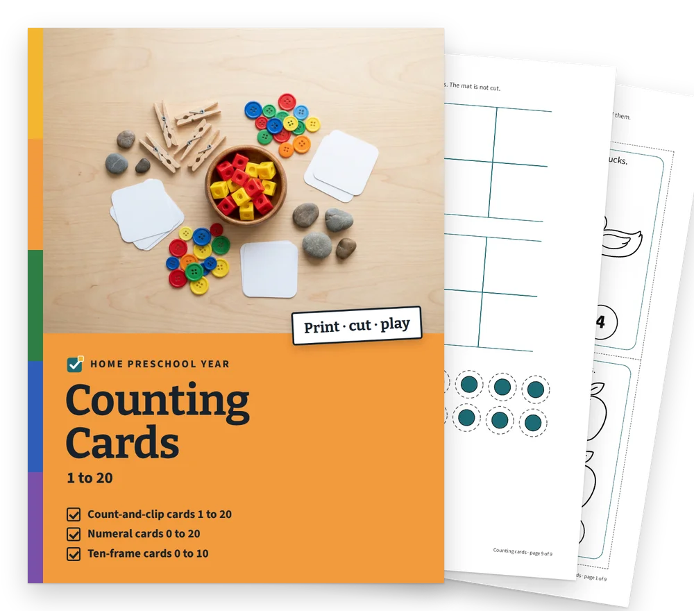 Counting Cards 1 to 20 cover with two real pages fanned behind it